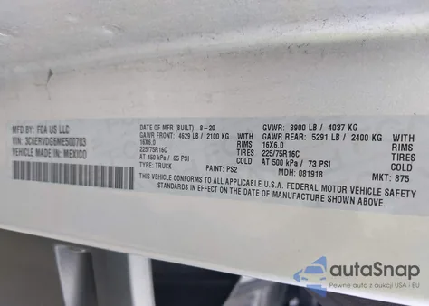 2021 Ram Promaster 2500 High Roof 159 Wb from USA, damaged, VIN 3C6ERVDG6ME500703